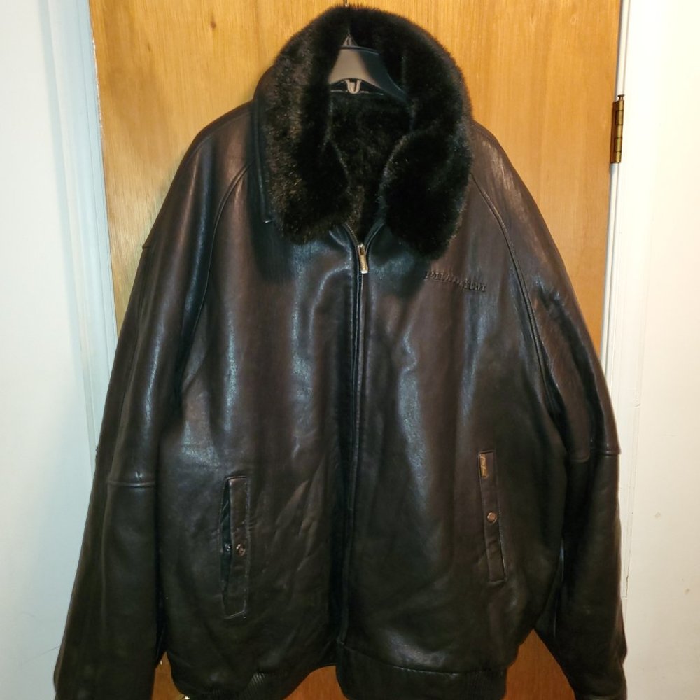 PHAT FARM Jacket (Reversible Black Genuine Leather & Faux Fur); Men's Sz. 6XL